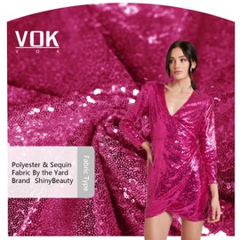 VOK Sequin Fabric by The Yard, Glitter Fabric for Women Dresses, Bridal Party, Wedding Decorations, Sewing, DIY Handmade (5 yd, Fuchsia)