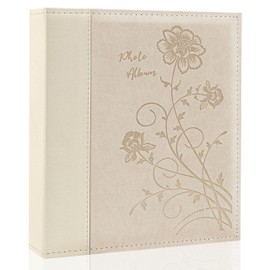 Photo Album 8x10 Clear Pages Pockets Leathe Cover Slip Slide in Photo Album Holds 50 Vertical 8x10 Photos Picture Book for Wedding Family (Beige)