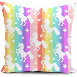 HUASHUZI Unicorn Cushion Cover Rainbow Girl Bedroom Accessories Gifts for Women Throw Pillow Case Cute Kids Childrens Colorful Decor Home for Livingroom Sofa Decorations 18"x18"(45x45cm)