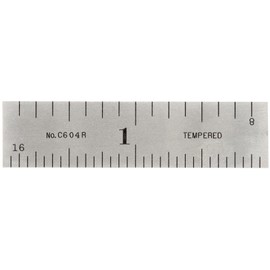Starrett C604R-2 Spring Tempered Steel Rule With Inch Graduations, 4R Style Graduations, 2" Length, 1/2" Width, 3/64" Thickness