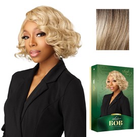 Sensationnel Chicbob Lace Frontwig - Bob Unit 7 Face Framing Glueless Wig Wide 5 Inch Deep Part Synthetic Preplucked Hairline (BALAYAGEASHBLONDE)