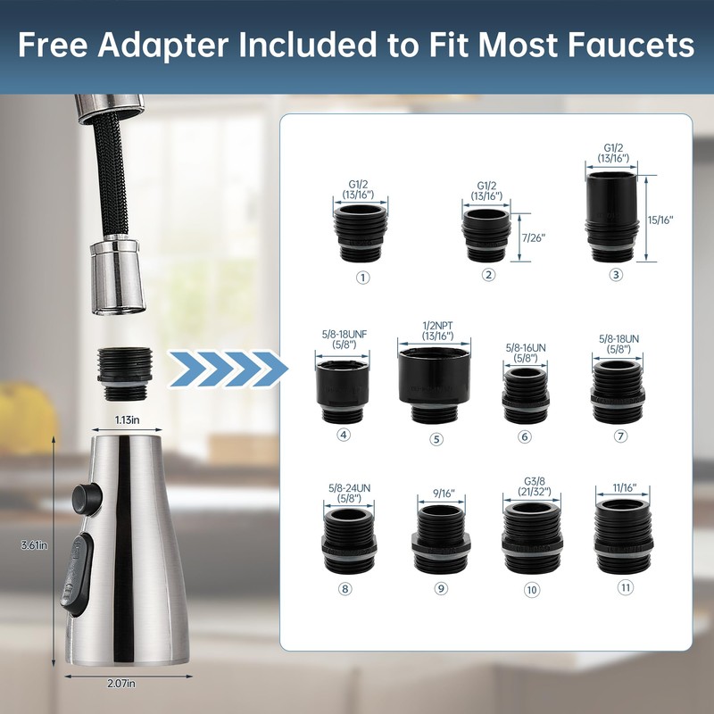 Kitchen Faucet Head Replacement,3 Modes Faucet Spray Head With 11