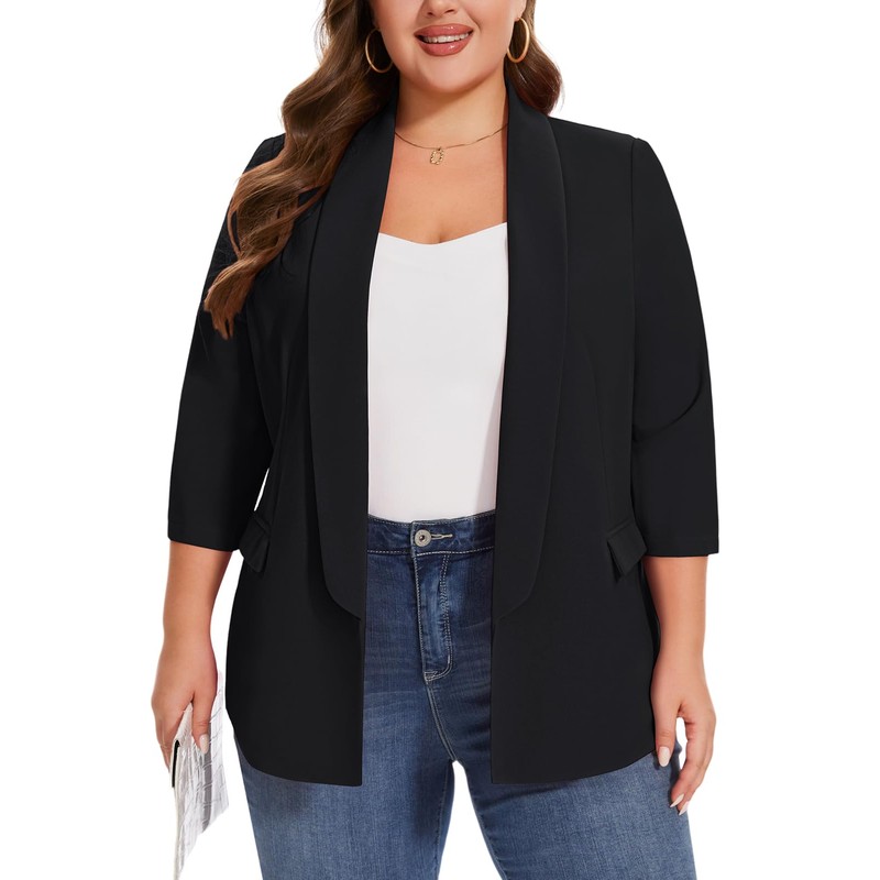 MINTLIMIT Plus Size Blazers 3/4 Sleeve Casual Blazers Lightweight Open