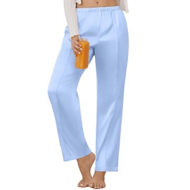 Ekouaer Women's Silk Satin Pajama Pants Comfy Pj Pants for Women Elastic Waist Ladies Sleep Bottoms with Side Pockets