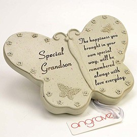 Angraves Special Grandson Diamante Butterfly Graveside Grave Memorial Plaque Ornament