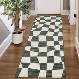 GarveeHome Runner Rug 2x6 Runner Rug Non Slip Washable Runners for Hallways, Boho Vintage Rugs with Rubber Backing, Soft Low-Pile Indoor Carpet for Entryway, Laundry, Bedroom (Green)