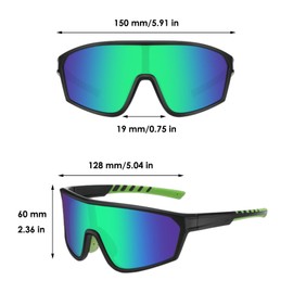 Gafas de Sol Deportivas Polarizadas para Hombres, Mujeres, Jóvenes, Conducción, Ciclismo, Pesca, Correr, Gafas de Sol con Cordón y Bolsa de Gafas, Gafas de Protección 100% UV, Negro-Verde