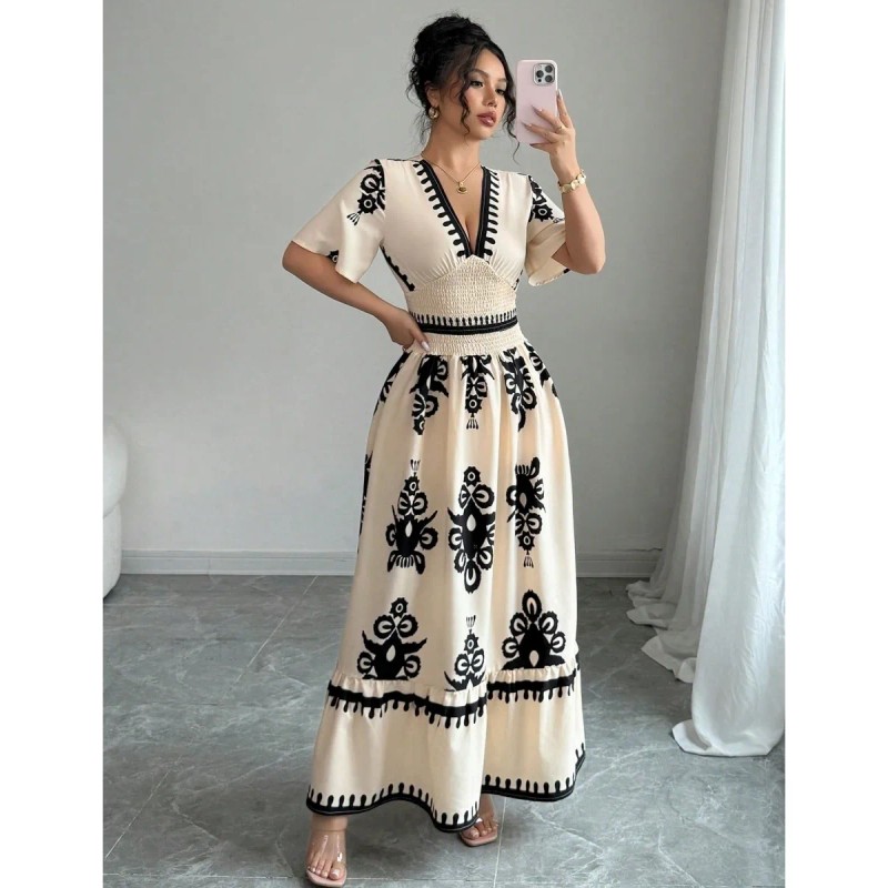Vestido Casual De Mujer Con Estampado Floral Y Cuello En