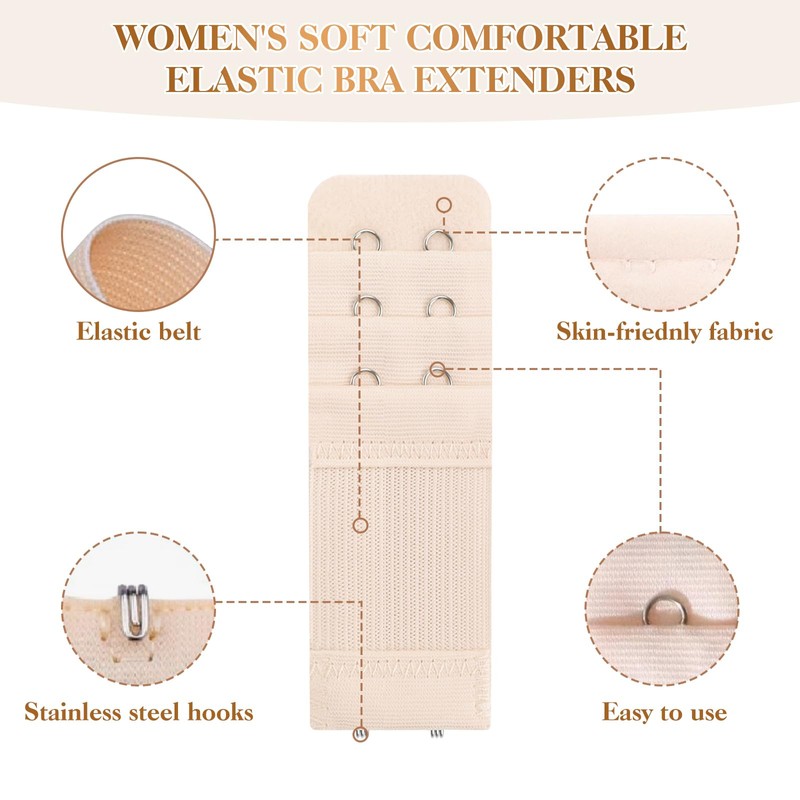 Megecaa Bra Extender 2 Hook 3 Row - 8 Pcs