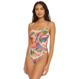 Becca by Rebecca Virtue Women's Standard Bora High Leg One Piece Swimsuit, Tropical Print, Bathing Suits