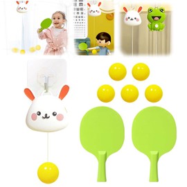 Indoor Hanging Table Tennis Trainer Set, Portable Adjustable Ping-Pong Trainer Rebound, Self Workout Hanging Pingpong Balls Training Sparring Device for Kids Adults (White Rabbit+5 Balls)