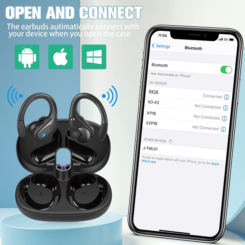 IPXOZO Wireless Earbuds, Bluetooth Headphones Over-Ear Stereo Wireless Earpieces with