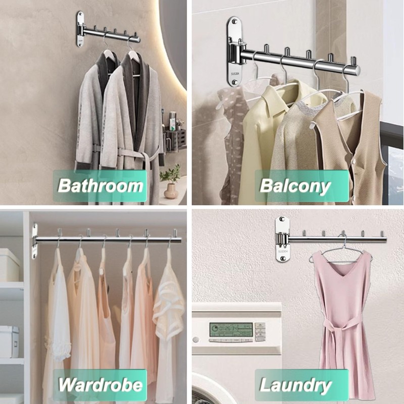 Votmores Foldable Wall Mounted Clothes Hanger Racks, Clothes Drying Rack