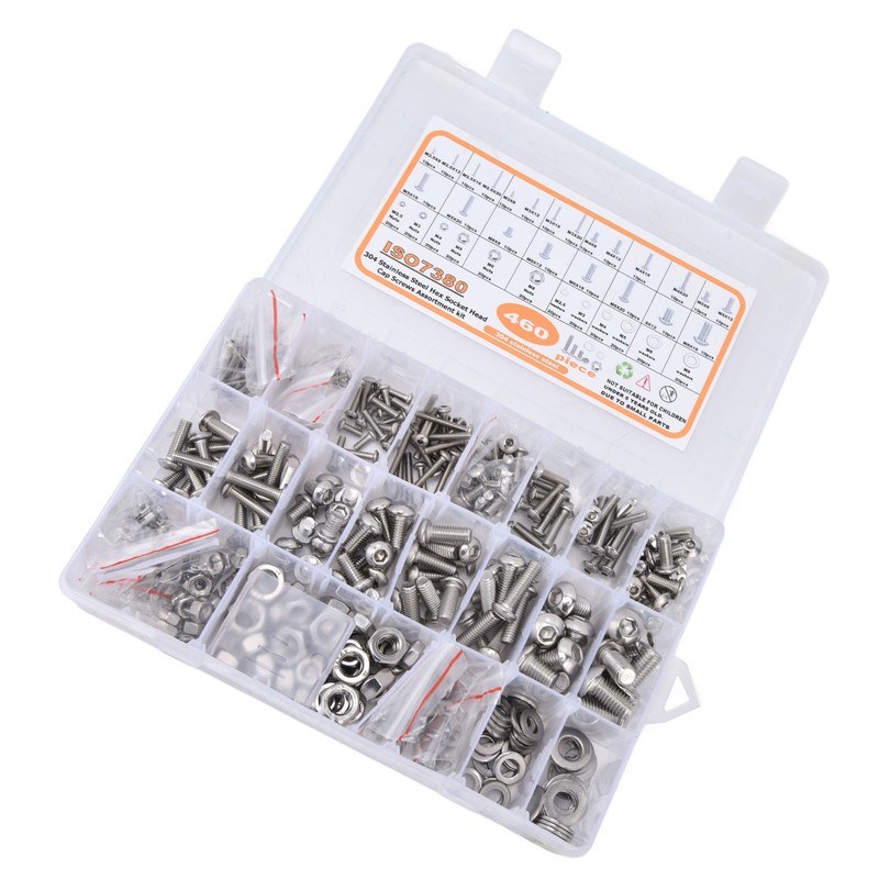 460Pcs Hex Socket Screws Kit 304 Stainless Steel Screw Nuts