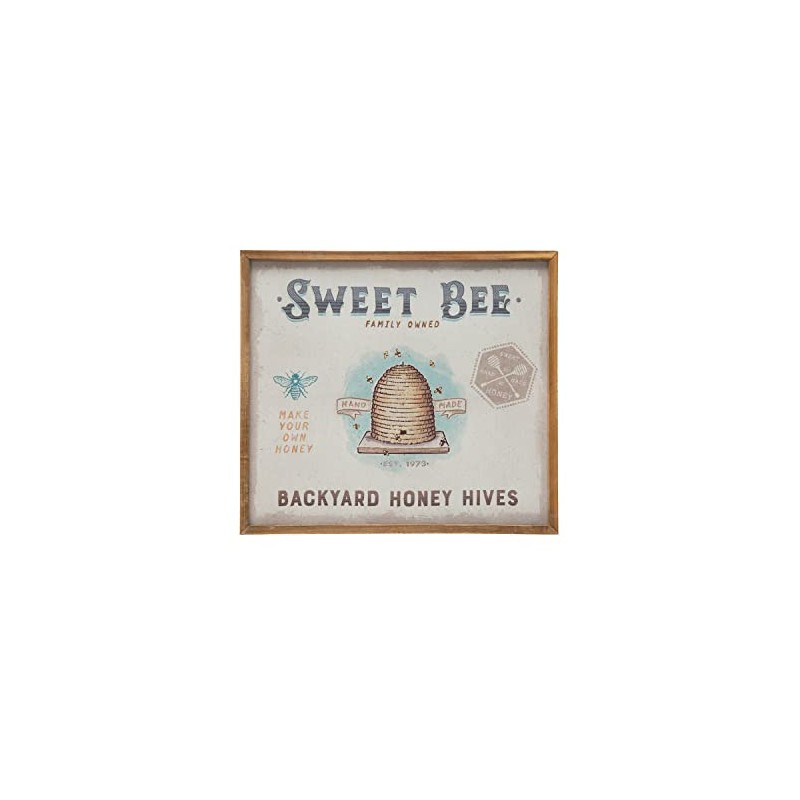Creative Co-Op Wood Framed Canvas Wall Décor Sweet Bee Backyard