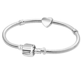 17cm Girls Silver Plated Starter Charm Bracelet with Heart and Gift Box for Girls Age 7-12 years Birthday Gifts for Girls Jewellery