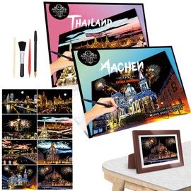 Scratch Painting & Scratch Art for Adults, 8 Piece Animal Series Scratchboard for Children & Adults, Gifts & Craft Kits with 4 Tools