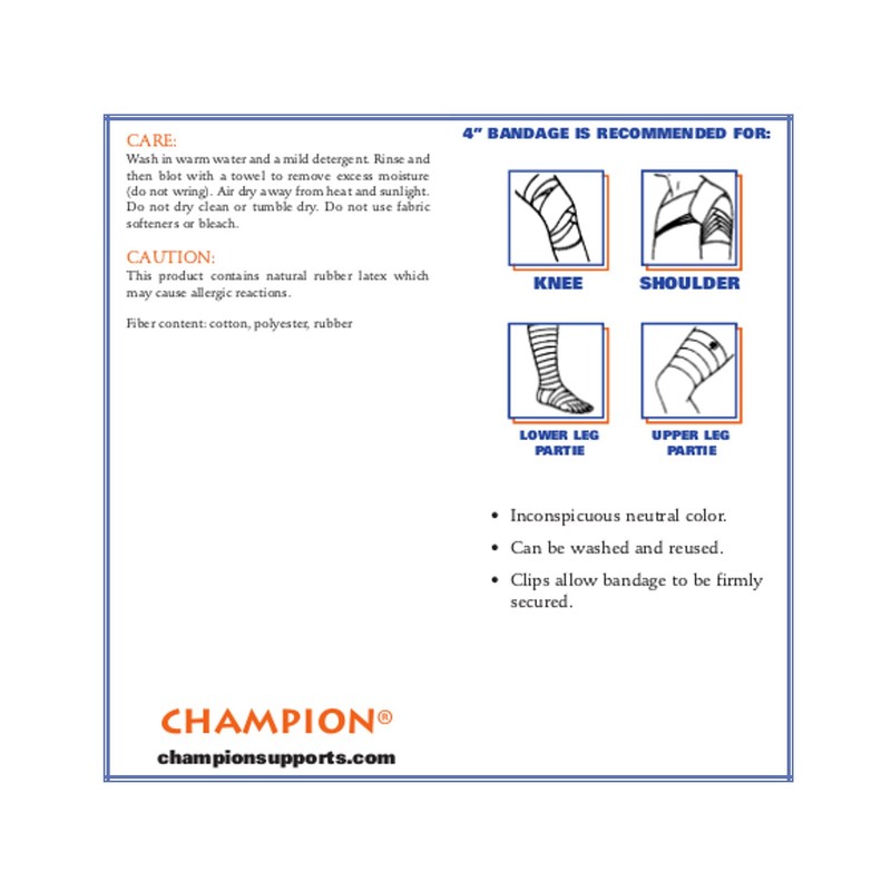 CHAMPION Reusable Elastic Bandage, Beige, Universal, 4 Inch Wide