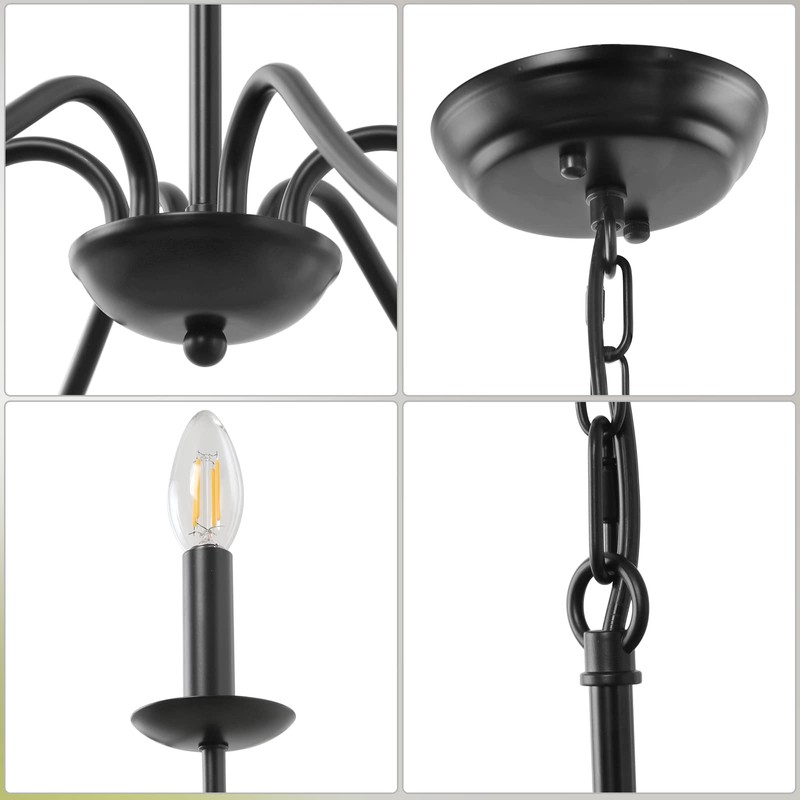 Cunfash 6-Light Black Chandelier for Dining Room, Farmhouse Industrial Chandelier