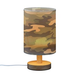 YETTASBIN Camo Bedside Table Lamp, Small LED Desk Light USB Nightstand Lamp with Non Slip Wood Base & Eye-Friendily Lampshade for Living Room Bedroom Dorm Home Office Desk Decor