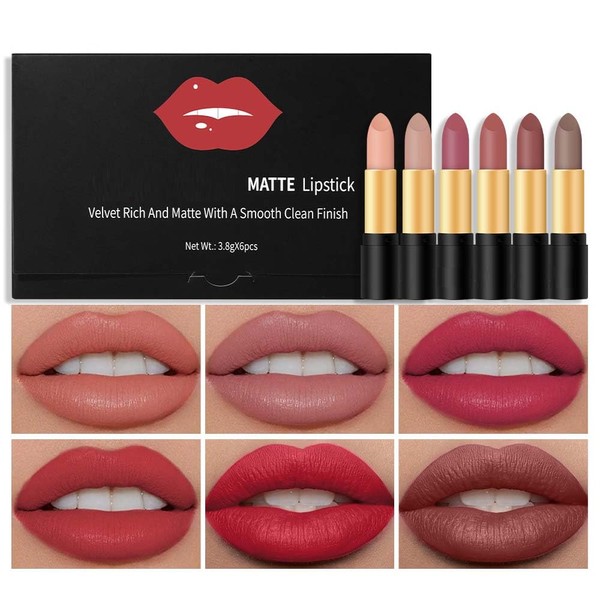 6 Colours Lipstick Set, Matte Lipstick, Long-Lasting Lipstick, Matte Lip Gloss, Liquid Lipstick, 12 Hours Hold, Lipstick, Hydrating, Waterproof Moisturiser Lip Gloss