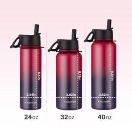 40 oz Insulated Water Bottle with Paracord Handles & Strap, 2 Lids(Straw Lid&Spout Lid), Stainless Steel Reusable Wide Mouth Metal Water Bottle With Straw, Double Walled, Thermo Mug(Dark Rainbow)