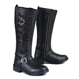 Milwaukee Leather MBL9395 Women's Black Leather 17-Inch Side Strap Riding Motorcycle Boots with Side Zipper - 6.5