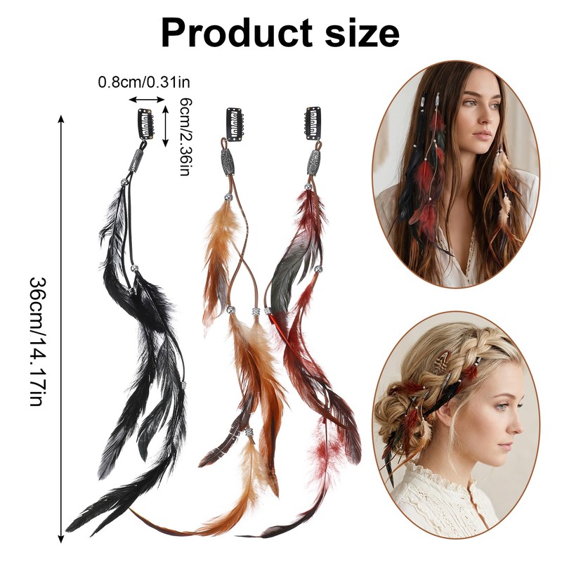 3 Pcs Feather Clips for Hair, Natural Feather Hair Clips
