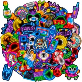 50pcs Neon Stickers, Cool Waterproof Vinyl Decal for Girl Teen Adult Student Water Bottle Laptop Phone Computer Skateboard Luggage Notebook Helmet (Rocket)