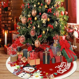 RABUSOFA Christmas Tree Skirt 36 Inch Snowman Merry Christmas Decorations Indoor Soft Plush Mat Farmhouse Xmas Decor Tree Skirts Holiday Winter Party Gifts for Home Red(01-36)