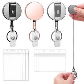 3 Pzs Llavero Retráctil de Metal Electrochapado con 3 Pzs Estilo Transparente para Tarjetas, Porta Gafete con Yoyo Retráctil, 21'' Cable de Tracción de Acero, para Identificación, Crédito, Proximidad.