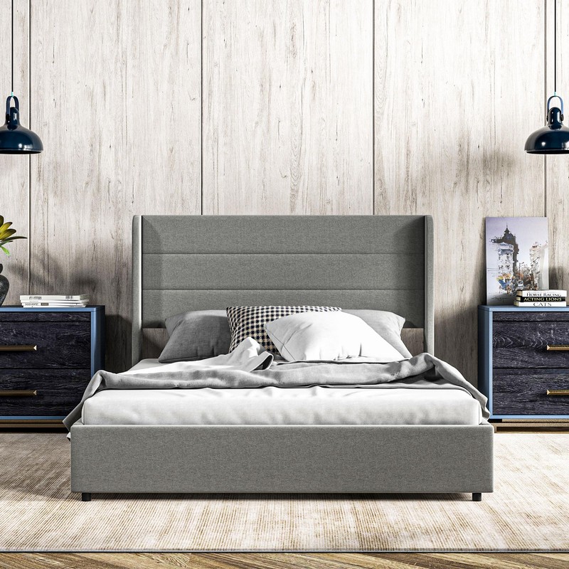 HOMCOM Full Size Bed Frame with Headboard, Upholstered Platform Bed