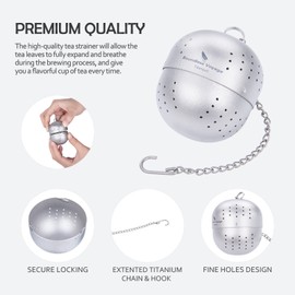 Boundless Voyage Titanium Tea Ball Infuser with Extended Chain Hook and Extra Fine Mesh for Loose Tea Leaf Spices Lightweight Tea Strainer Ti3207D