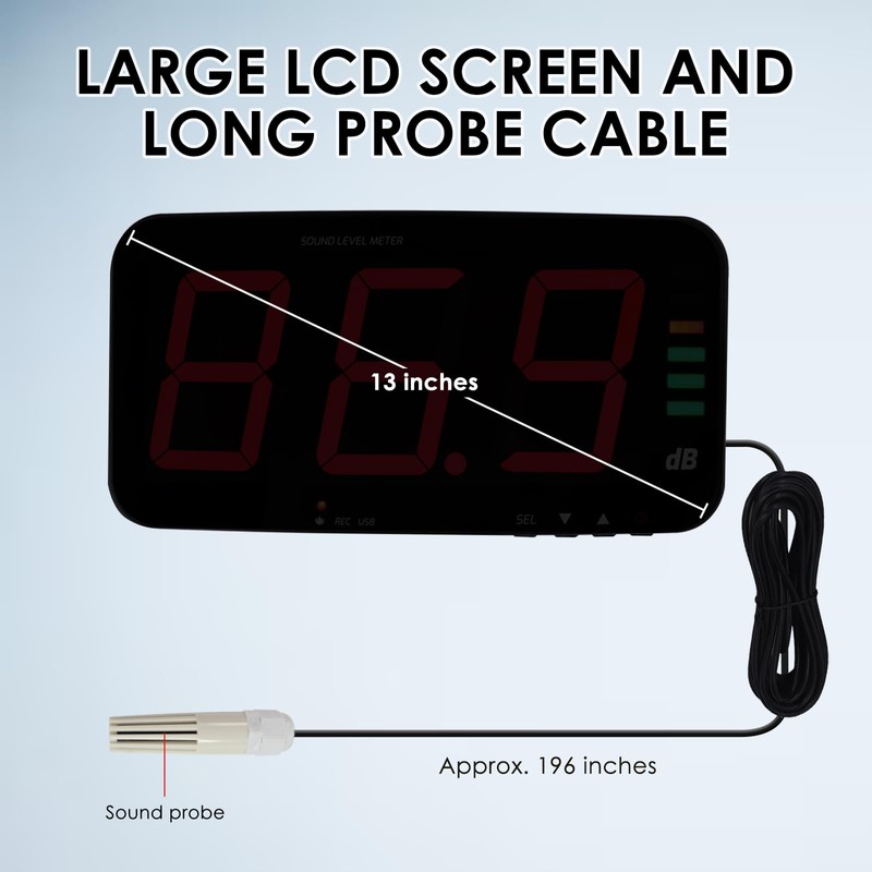 Decibel Meter Sound Level Meter with Data Logging, 13" Large