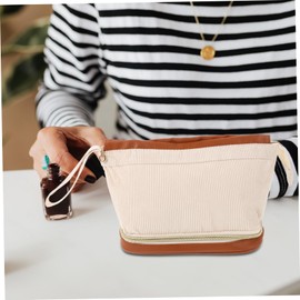 BESPORTBLE Double Layer Makeup Bag Corduroy Cosmetic Pouch for Women Large Capacity Portable Organizer for Travel and Daily Use Stylish Zippered Toiletry Bag