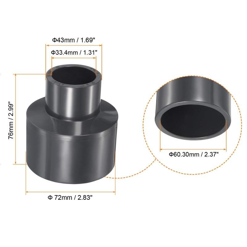 PATIKIL UPVC Reducer Pipe Fitting 60.30mm x 33.4mm Socket Schedule