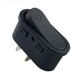 Oval Mini Rocker Switch 26 x 11 mm, 2 Pin 250 VAC 6 A (6 V 9 V 12 V 24 V AC/DC), ON-OFF Black, Unlit