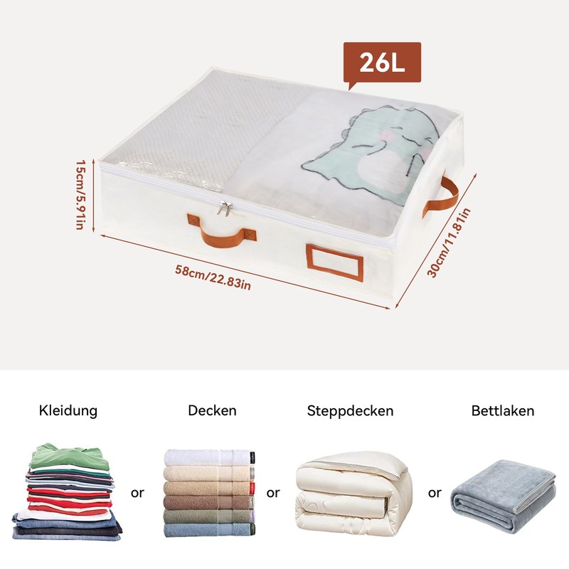 MEKOTRIN Waterproof Underbed Storage Box with Transparent Lid, Leather Handles,