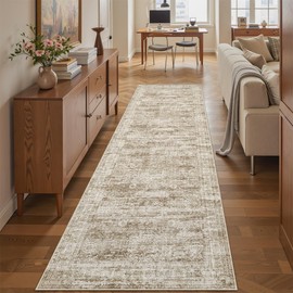 Soalmost Runner Rug 2'x10' Washable Non-Slip Runner Rugs for Kitchen Bathroom Laundry Room Brown Vintage Floor Carpet Runners for Hallway Entryway