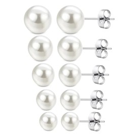 5 Pairs Cubic Zirconia Ball Stud Earrings Set Dainty Pearl Earring Multiple Piercing Earrings Set Jewelry for Men Women 3-7MM-Pearl