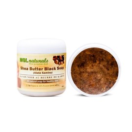 Premium Raw African Black Soap with Shea Butter, 1 lb in jar. For a clean and refreshing bath. For the whole body.