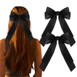 Ondder 2 Pcs Big Hair Bows for Women Satin Bow Hair Clips Large Hair Bows with Long Tail Hair Clip Bow Barrettes Ribbon Hair Bow Hair Accessories for Women Girls