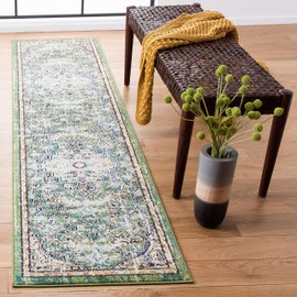 SAFAVIEH Madison Collection MAD447Y Boho Chic Medallion Distressed Non-Shedding Living Room Entryway Foyer Hallway Bedroom Runner, 2' x 8' , Green / Turquoise