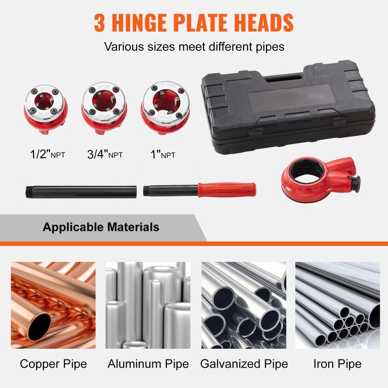 Portable Manual Ratcheting Pipe Threader Kit 1/2\" NPT 3/4\" NPT