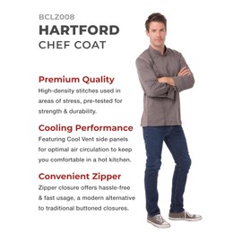 Chef Works Men's Hartford Chef Coat, Graphite Gray, X-Large