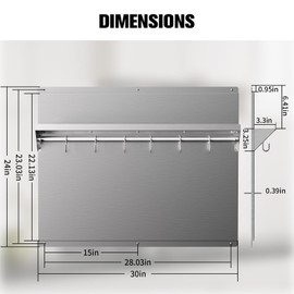 IKTCH Range Backsplash with Shelf 24 x 30 Inch Range Hood Wall Shield, Stainless Steel Backsplash Silver Splash Plate for Range Hood Stainless Backsplash with Built-in Storage Shelf and Hanging Rack