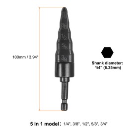 sourcing map 2pcs 1/4" 3/8" 1/2" 5/8" 3/4" 5-in-1 Swage Tube Expander Drill Bit HVAC Repairing Tool Copper Pipe Flaring Tool with 1/4" Hex Shank for Air Conditioner HVAC Repair Black