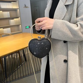 Pamayaneen Sparkly Heart Purse for Women Glitter Evening Clutch Women Banquet Crossbody Shoulder Bag Handbag Wrislet Bag