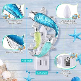 Fish Night Light, Beach Night Light, Plug into Wall Lamp with Manual Switch, LED Energy Saving Bulb and 360° Rotating Plug, Beach Theme Nautical Decor for Kids Bedroom, Bathroom, Hallway