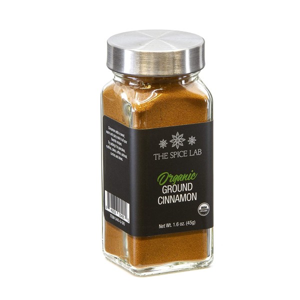 The Spice Lab USDA Organic Ground Cinnamon Powder - 1.6 oz French Jar - Cassia Ground Vietnamese Saigon Cinnamon - Kosher Gluten-Free Non GMO All Natural Vietnamese Cinnamon - Cinnamon Oil High Oil (4+%) - Great for Baked Goods and Spice Rubs - 5448